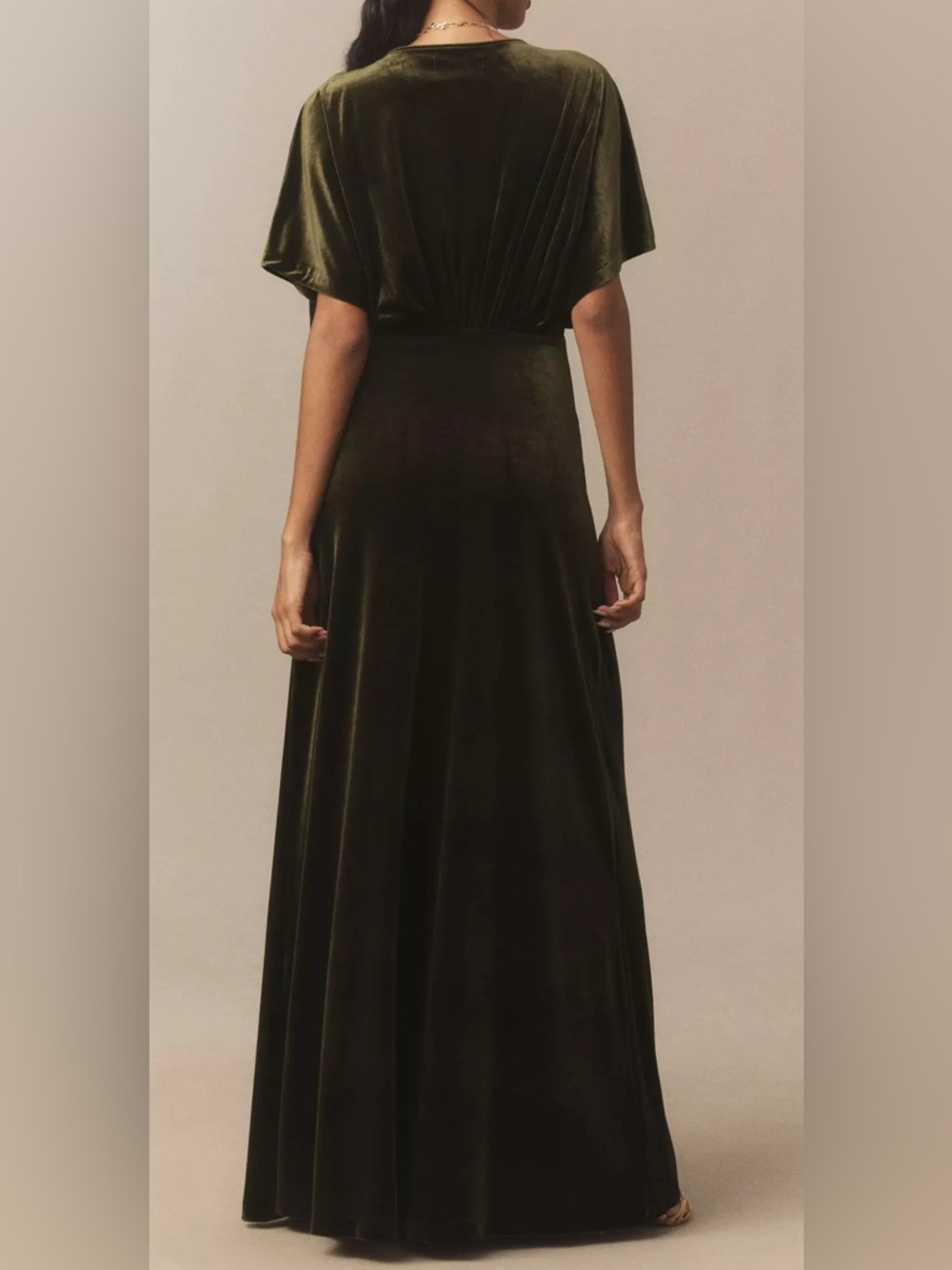 NWT BHLDN Amelia Deep-V Stretch Velvet Maxi Dress in Olive Size S - Picture 2 of 11